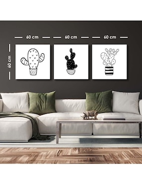 Cuadro decorativo Canvas Art set de cactus caricaturizado con barniz a registro