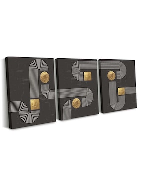 Cuadro decorativo Canvas Art set de líneas doradas de fondo negro con barniz a registro