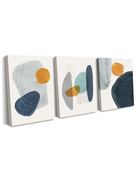 Cuadro decorativo Canvas Art set de figuras abstractas con grises con barniz a registro