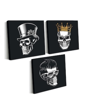 Cuadro decorativo Canvas Art set de calaveras estilo glam con barniz a registro