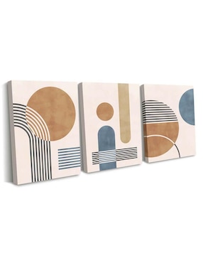 Cuadro decorativo Canvas Art set de figuras geométricas en tenues colores con barniz a registro