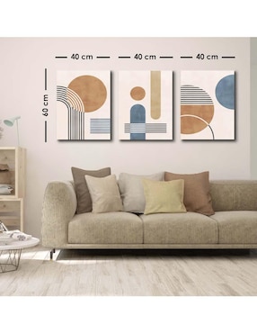 Cuadro decorativo Canvas Art set de figuras geométricas en tenues colores con barniz a registro