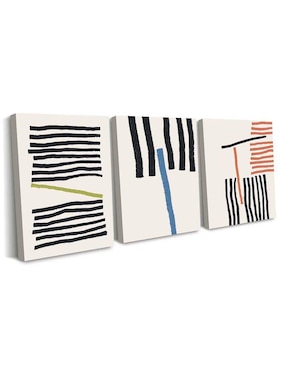 Cuadro decorativo Canvas Art set de líneas minimalista con barniz a registro
