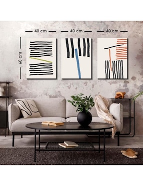 Cuadro decorativo Canvas Art set de líneas minimalista con barniz a registro