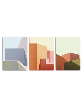 Cuadro decorativo Canvas Art set de edificios geométricos con barniz a registro