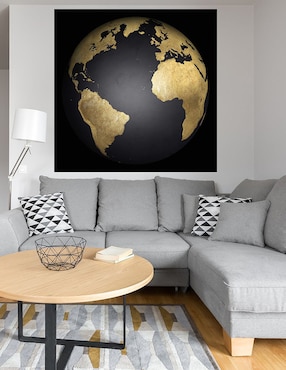 Cuadro decorativo Globo terráqueo dorado y negro técnica mixta Cuadros Jr Globo Terráqueo