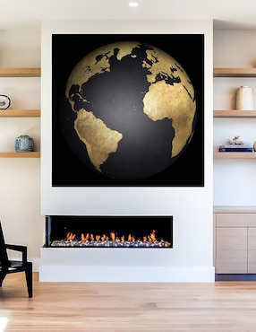 Cuadro decorativo Globo terráqueo dorado y negro técnica mixta Cuadros Jr Globo Terráqueo
