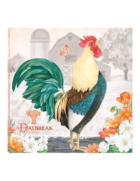 Cuadro decorativo Gallo Esmeralda al alba técnica mixta Cuadros Jr Animales Domésticos