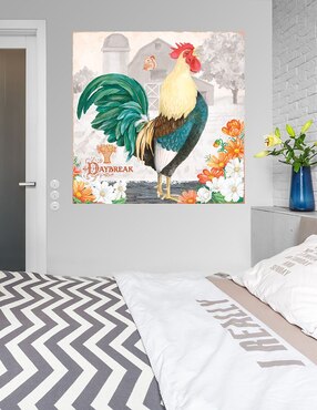 Cuadro decorativo Gallo Esmeralda al alba técnica mixta Cuadros Jr Animales Domésticos