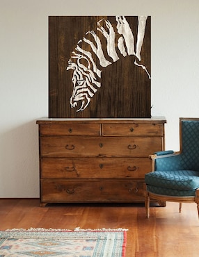 Cuadro decorativo Zebra blanca en madera oscura técnica mixta Cuadros Jr Vida Silvestre