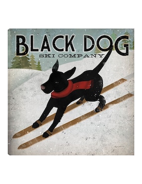 Cuadro decorativo Perro negro esquiando técnica mixta Cuadros Jr Animales Domésticos