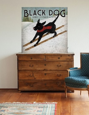 Cuadro decorativo Perro negro esquiando técnica mixta Cuadros Jr Animales Domésticos
