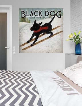 Cuadro decorativo Perro negro esquiando técnica mixta Cuadros Jr Animales Domésticos