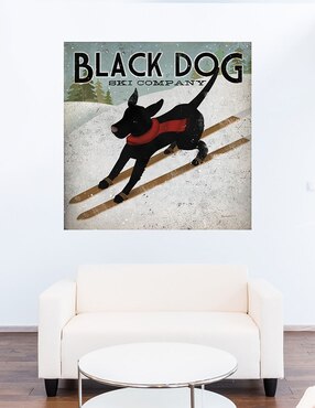 Cuadro decorativo Perro negro esquiando técnica mixta Cuadros Jr Animales Domésticos