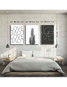 Cuadro decorativo Canvas Art set de love, love, love, love con barniz a registro
