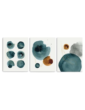 Cuadro decorativo Canvas Art set de círculos minimalistas azul con barniz a registro