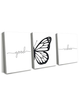 Cuadro decorativo Canvas Art set de frase de amor con mariposa con barniz a registro