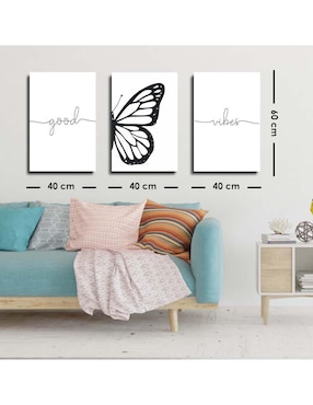 Cuadro decorativo Canvas Art set de frase de amor con mariposa con barniz a registro