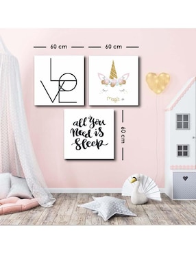 Cuadro decorativo Canvas Art set de necesitas dormir y amar con barniz a registro