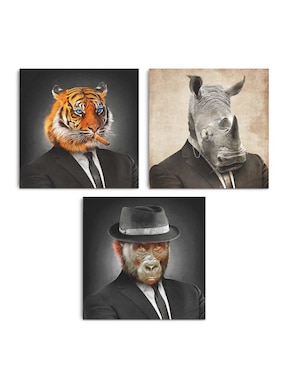 Cuadro decorativo Canvas Art set de animales serios con traje con barniz a registro
