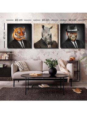 Cuadro decorativo Canvas Art set de animales serios con traje con barniz a registro