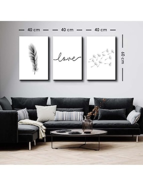 Cuadro decorativo Canvas Art set de elementos en negro con barniz a registro