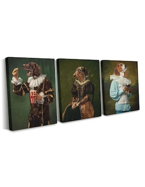 Cuadro decorativo Canvas Art set de perros clásicos con barniz a registro