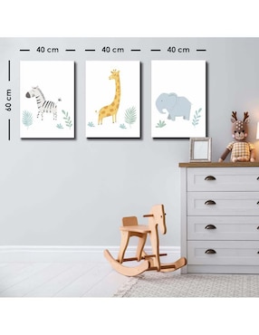 Cuadro decorativo Canvas Art set de zoológico genial encantador con barniz a registro