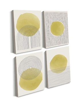 Cuadro decorativo Canvas Art set de atardecer minimalista con barniz a registro