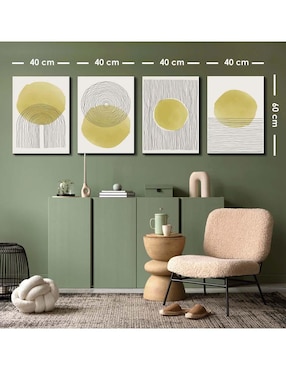 Cuadro decorativo Canvas Art set de atardecer minimalista con barniz a registro