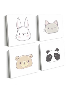 Cuadro decorativo Canvas Art set de animales caricatura amigables con barniz a registro