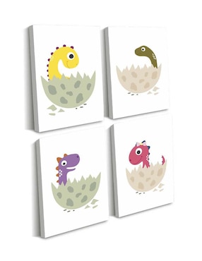 Cuadro decorativo Canvas Art set de dinosaurios en cascarón con barniz a registro