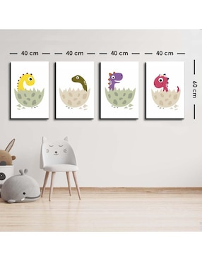 Cuadro decorativo Canvas Art set de dinosaurios en cascarón con barniz a registro
