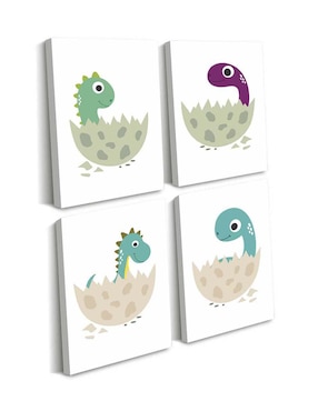 Cuadro decorativo Canvas Art set de dinos salidos repentinamente con barniz a registro