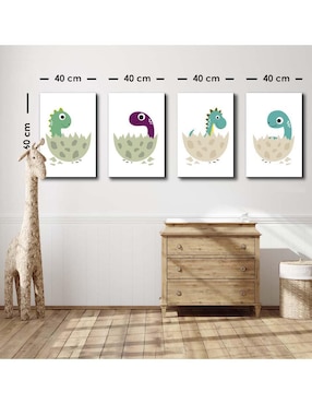 Cuadro decorativo Canvas Art set de dinos salidos repentinamente con barniz a registro