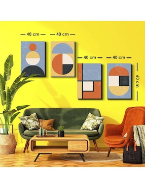 Cuadro decorativo Canvas Art set de indefinidas figuras geométricas con barniz a registro