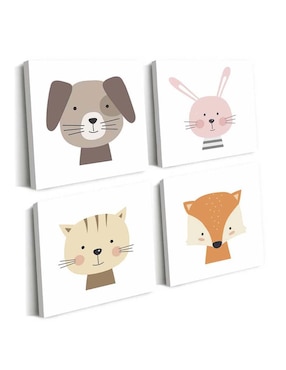 Cuadro decorativo Canvas Art set de animales pequeños bebés con barniz a registro