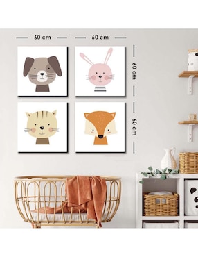 Cuadro decorativo Canvas Art set de animales pequeños bebés con barniz a registro