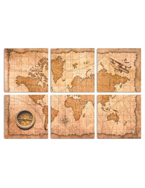 Cuadro decorativo Canvas Art mapa mundi vintage con barniz a registro