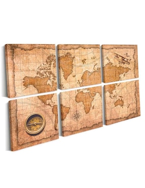 Cuadro decorativo Canvas Art mapa mundi vintage con barniz a registro
