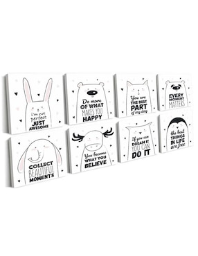 Cuadro decorativo Canvas Art familia animalitos alegres con barniz a registro