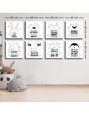 Cuadro decorativo Canvas Art familia animalitos alegres con barniz a registro