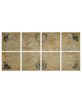 Set Cuadro Decorativo Canvas Art Mapa Mundi Circular Vintage Con Barniz A Registro