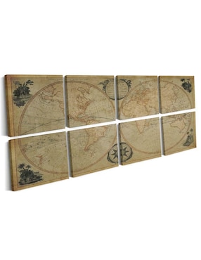 Cuadro decorativo Canvas Art mapa mundi circular vintage con barniz a registro