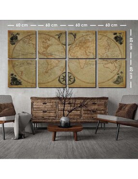 Cuadro decorativo Canvas Art mapa mundi circular vintage con barniz a registro
