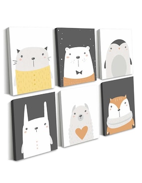 Cuadro decorativo Canvas Art animalitos hogareños para bebés con barniz a registro
