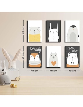 Cuadro decorativo Canvas Art animalitos hogareños para bebés con barniz a registro