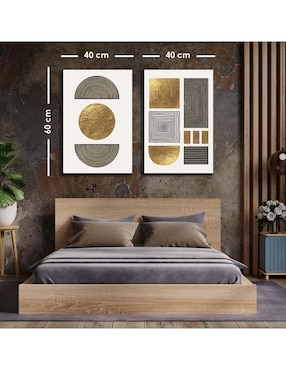 Cuadro decorativo Canvas Art set de figuras doradas con barniz a registro