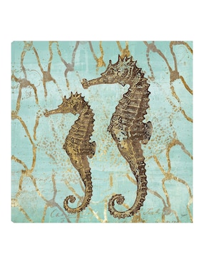 Cuadro decorativo Caballitos de mar de oro técnica mixta Cuadros Jr Criaturas Marinas