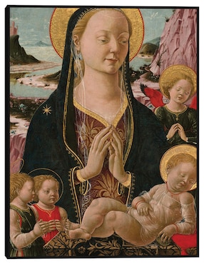 Cuadro decorativo Virgen y el Niño con ángeles técnica mixta Cuadros Jr Vírgenes